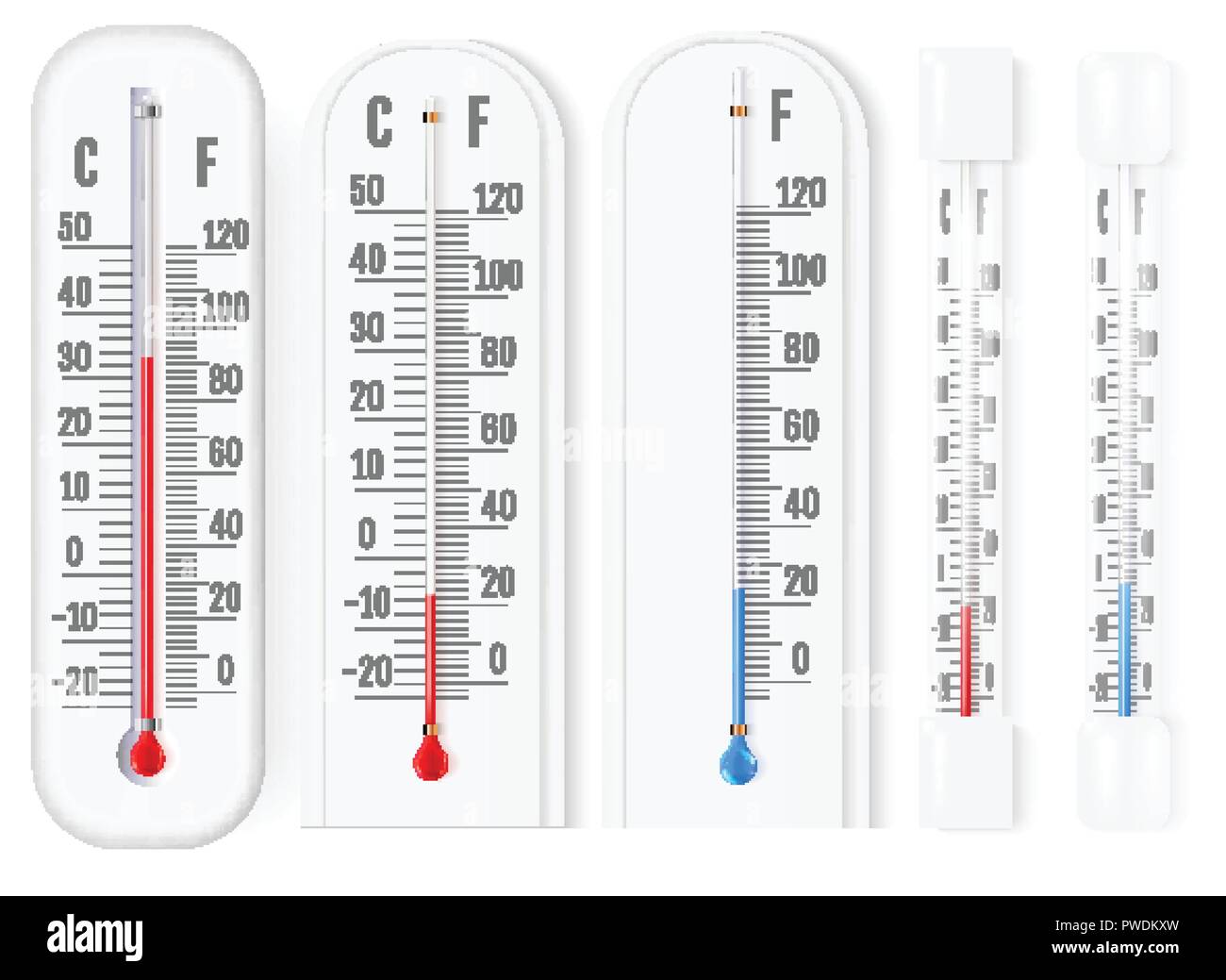 Classic outdoor and indoor fahrenheit and celsius thermometers set for