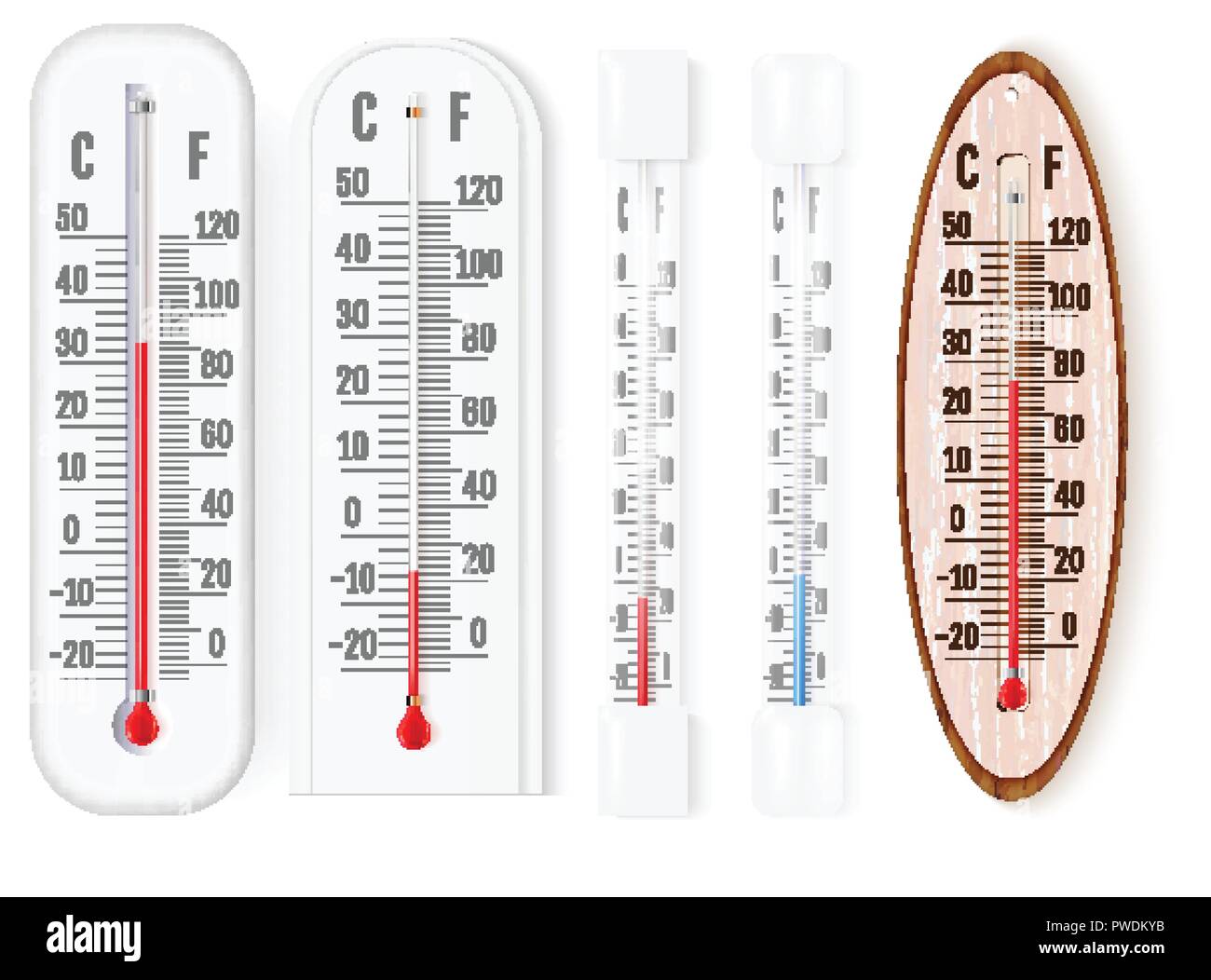 Classic outdoor and indoor fahrenheit and celsius thermometers set for