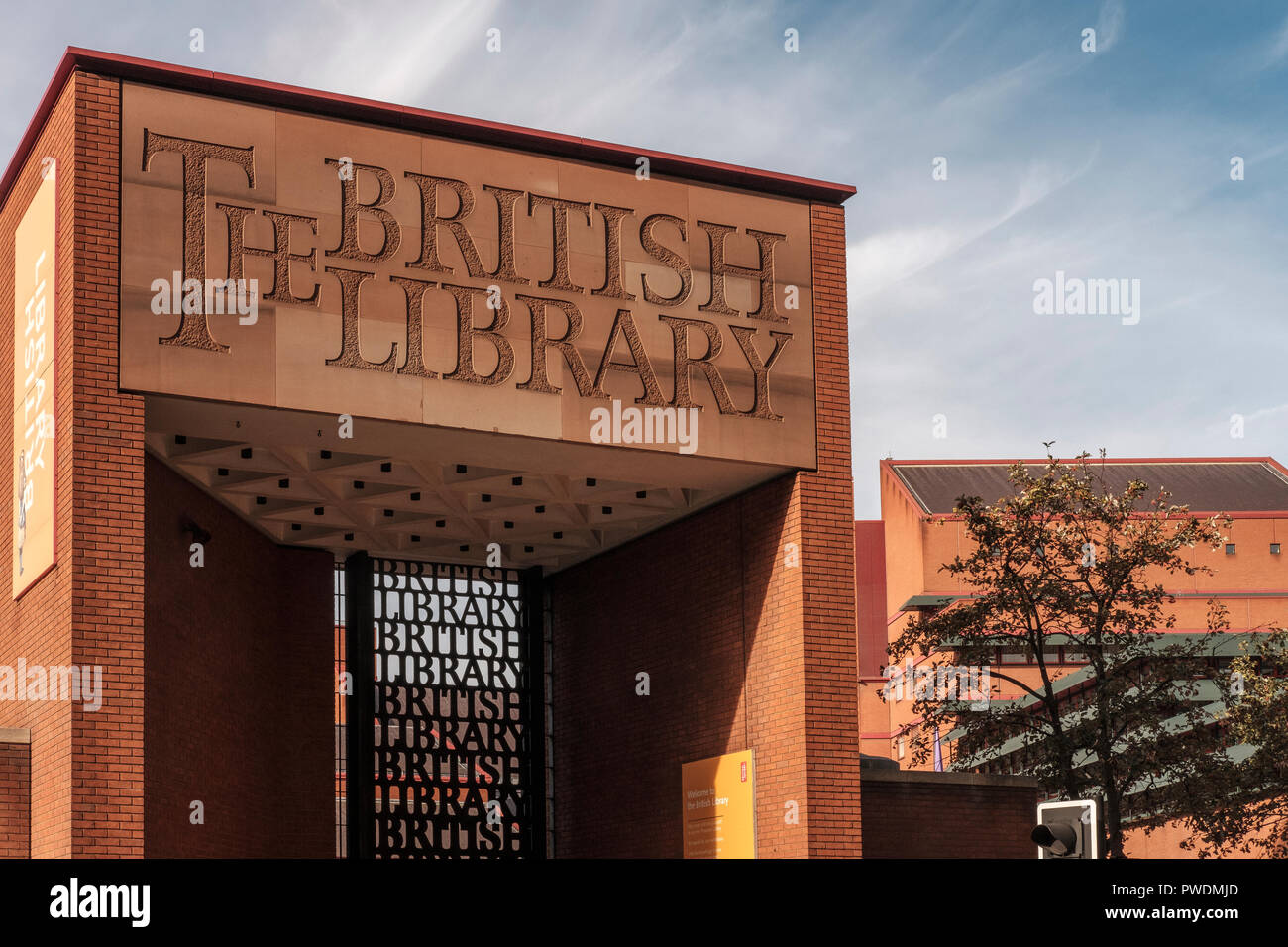 England,London,The Gate to the British Library.The British Library is the national library of the United Kingdom and the largest national library in t Stock Photo