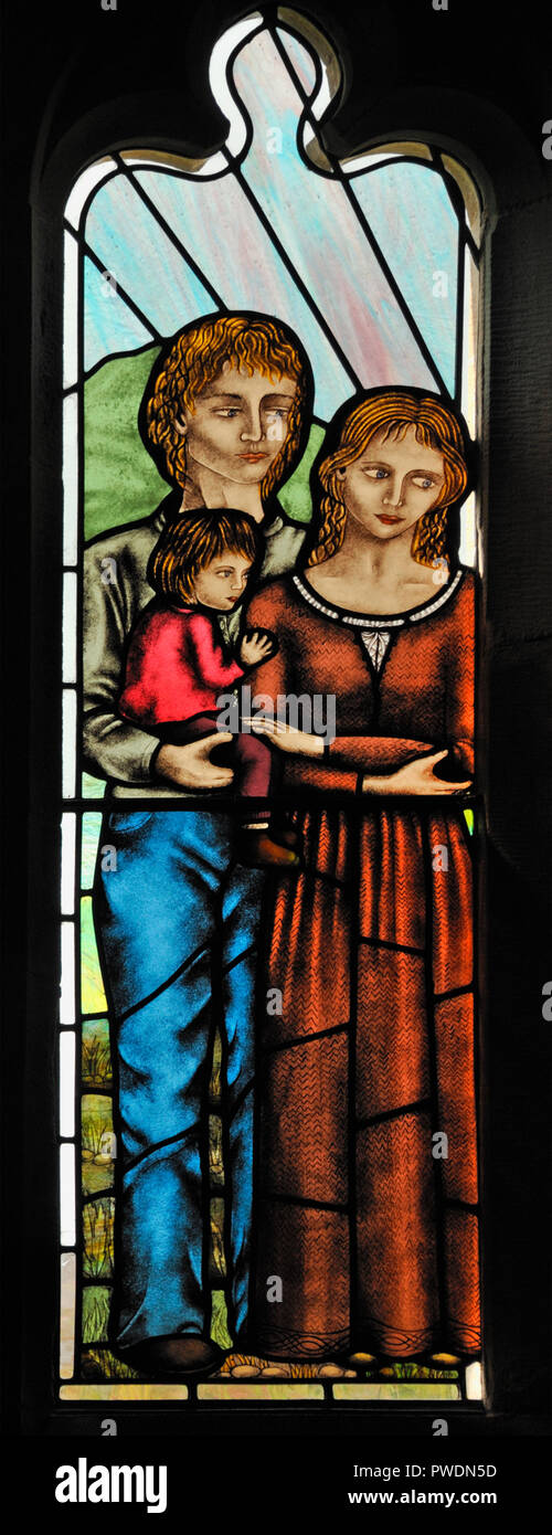 'Motherhood' window (detail) by Sarah Sutton, 2009. Church of Saint Mark. Natland, Cumbria, England, United Kingdom, Europe. Stock Photo
