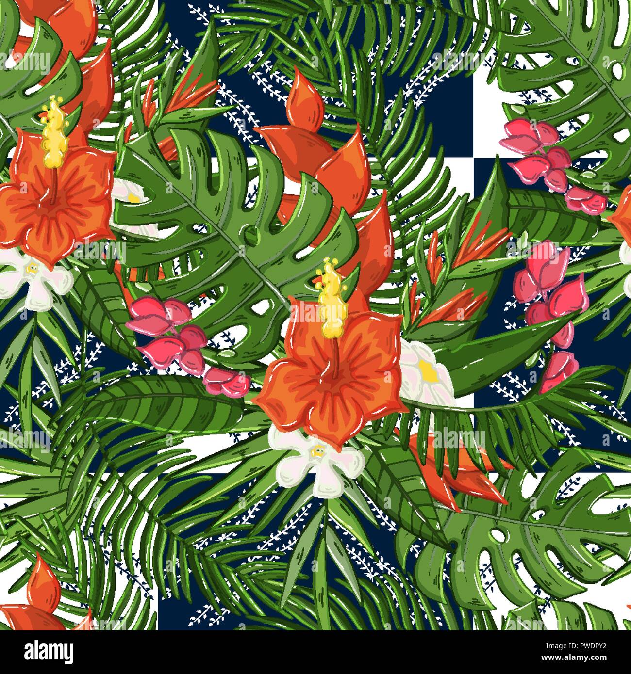 Vector seamless pattern with floral tropical flovers Stock Vector