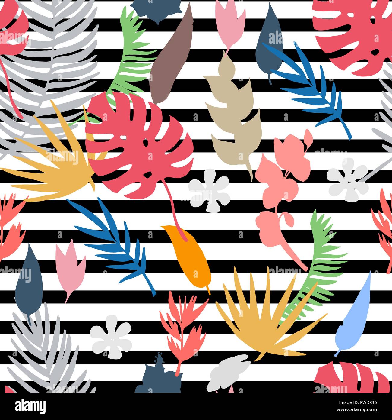 Vector seamless pattern with tropical exotic plants Stock Vector