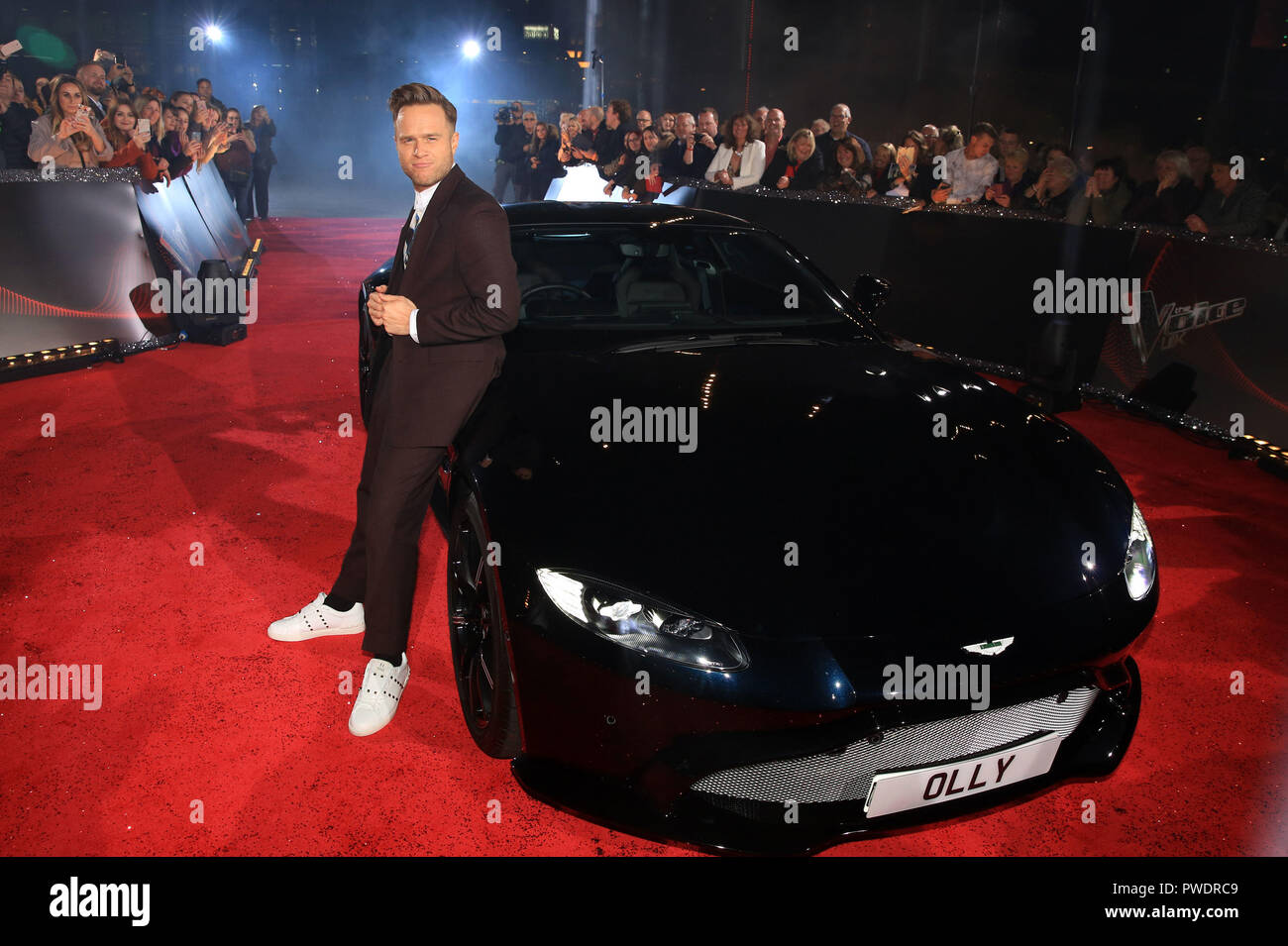 Coach Olly Murs arrives at MediaCityUK in Manchester for the auditions of  The Voice Stock Photo - Alamy