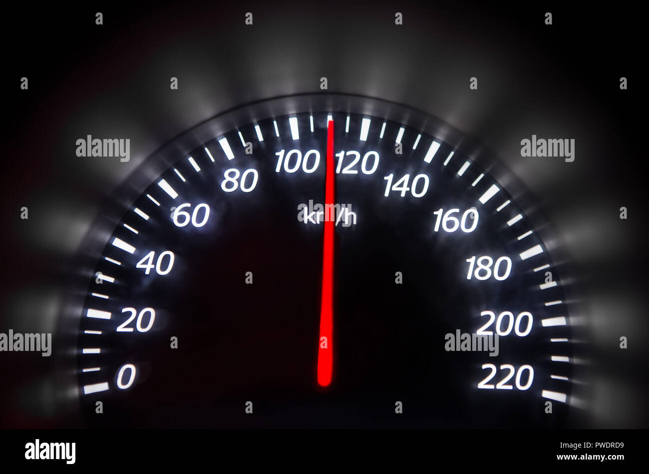 110 Kilometers per hour,light with car mileage with black background,number of speed,Odometer of car Stock Photo