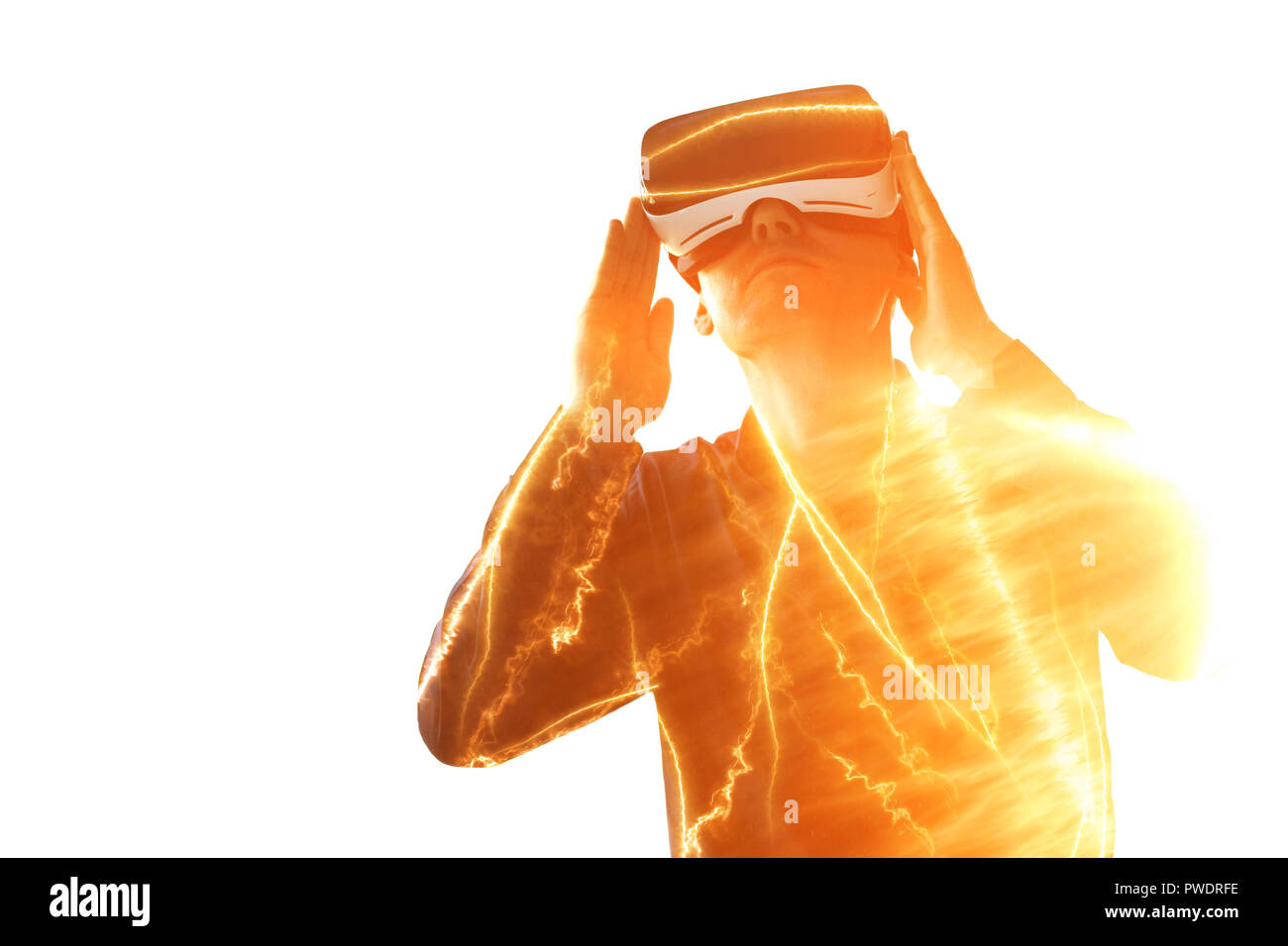 Young man with virtual reality glasses. The concept of future technology. Stock Photo