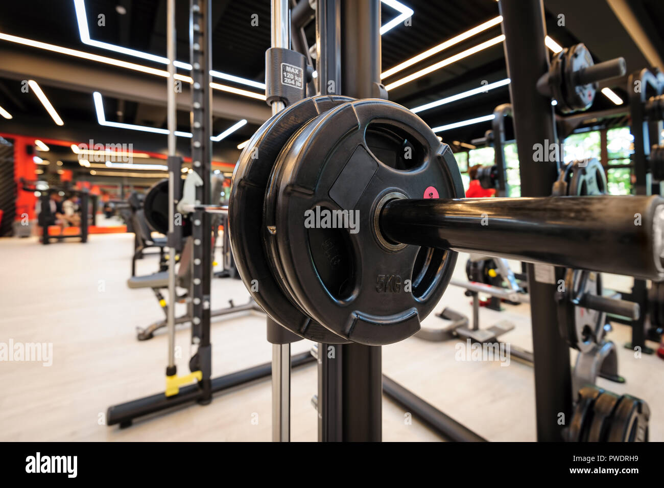 Gym interior with barbell Stock Photo