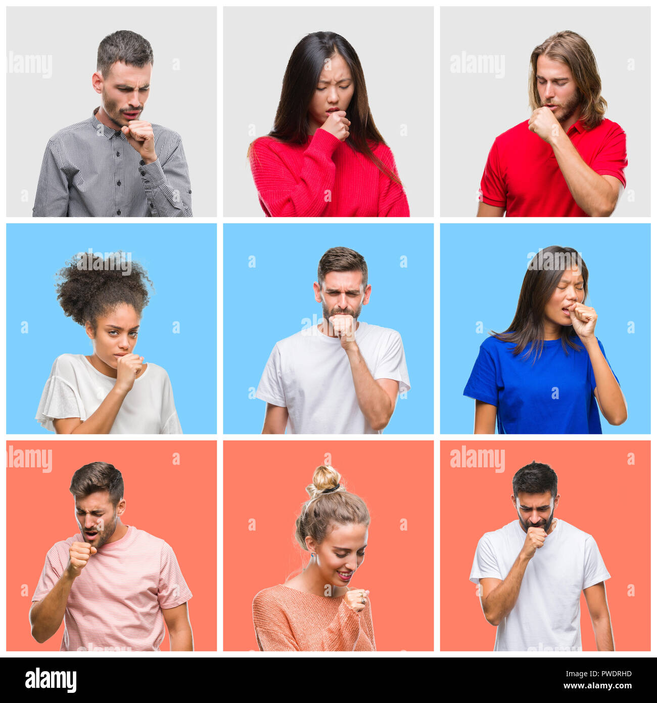 Collage of group of young people over colorful isolated background ...