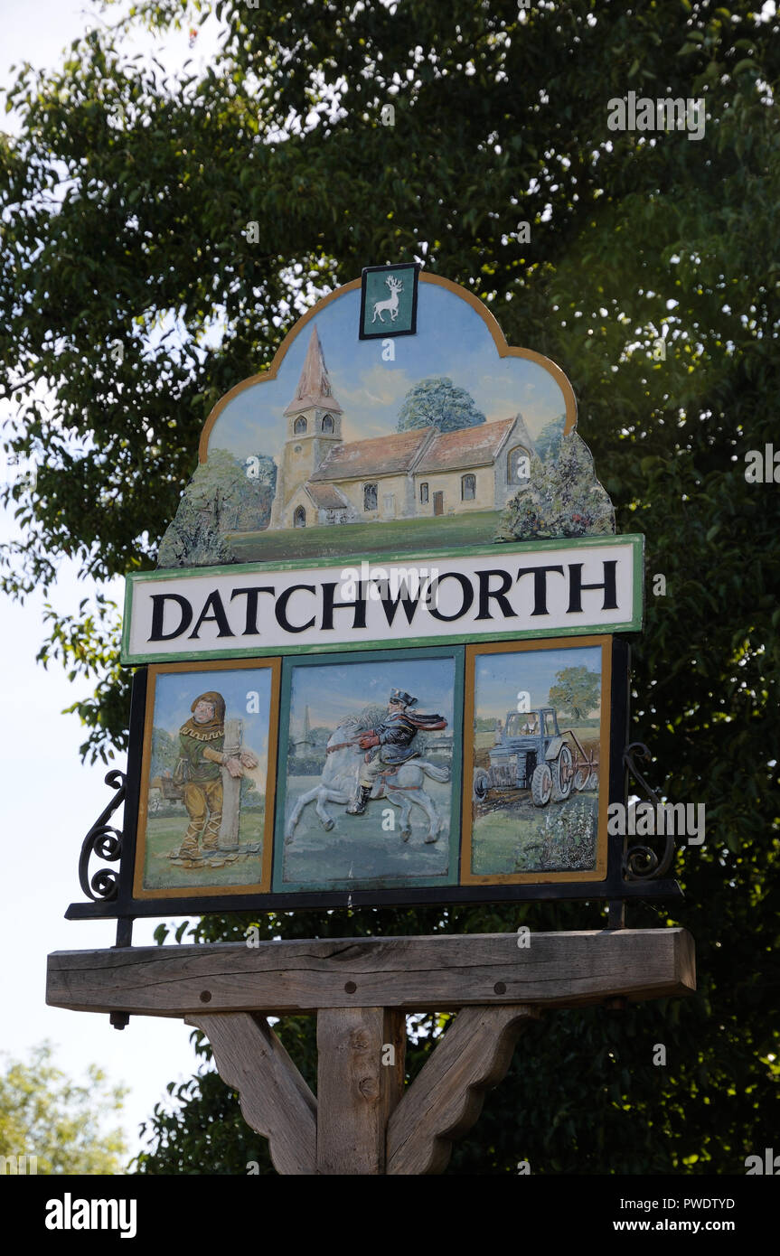Village sign, Datchworth, Hertfordshire Stock Photo Alamy