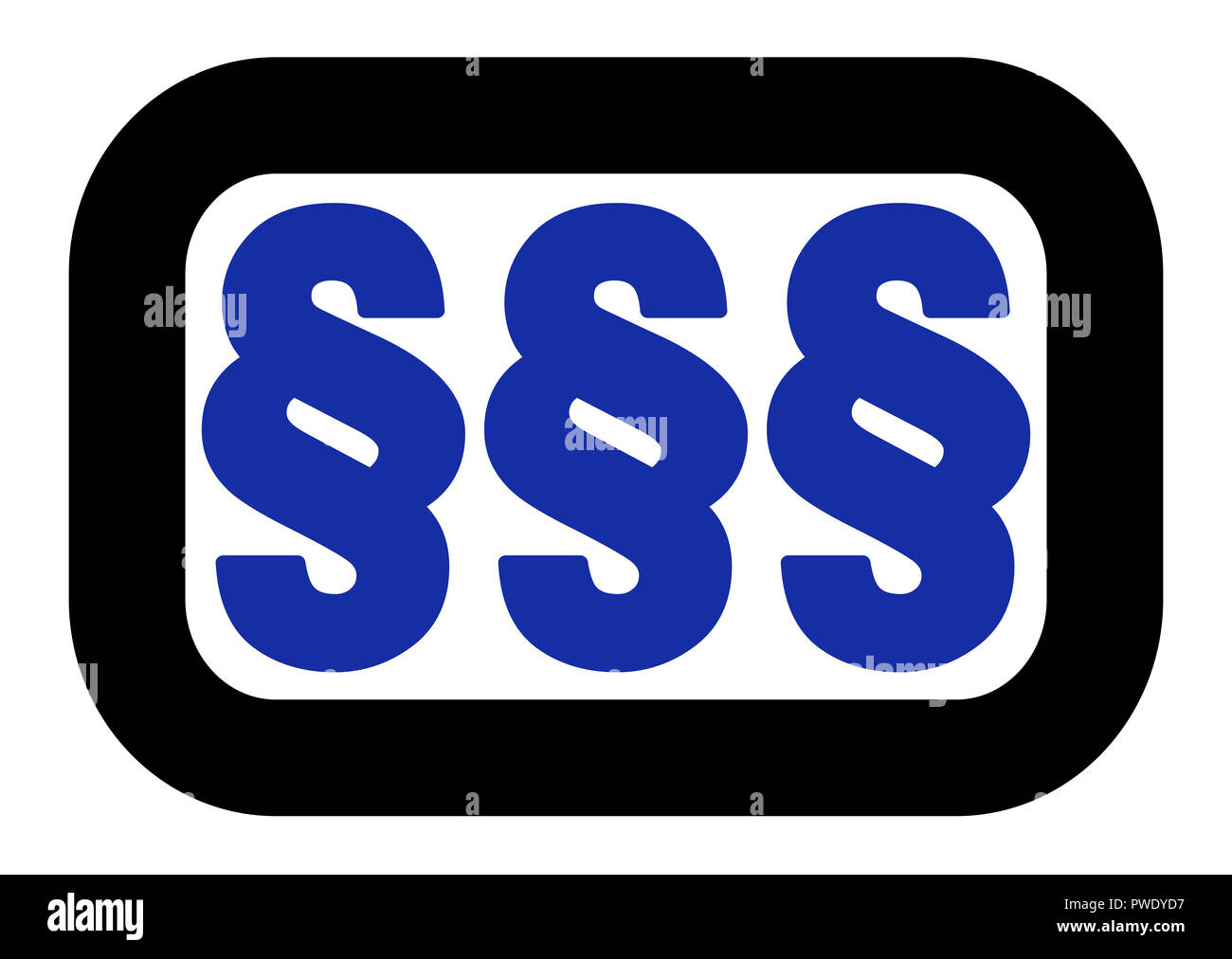 Paragraph sign logo, three blue symbols, rounded black frame. Simple illustration on white background. Stock Photo