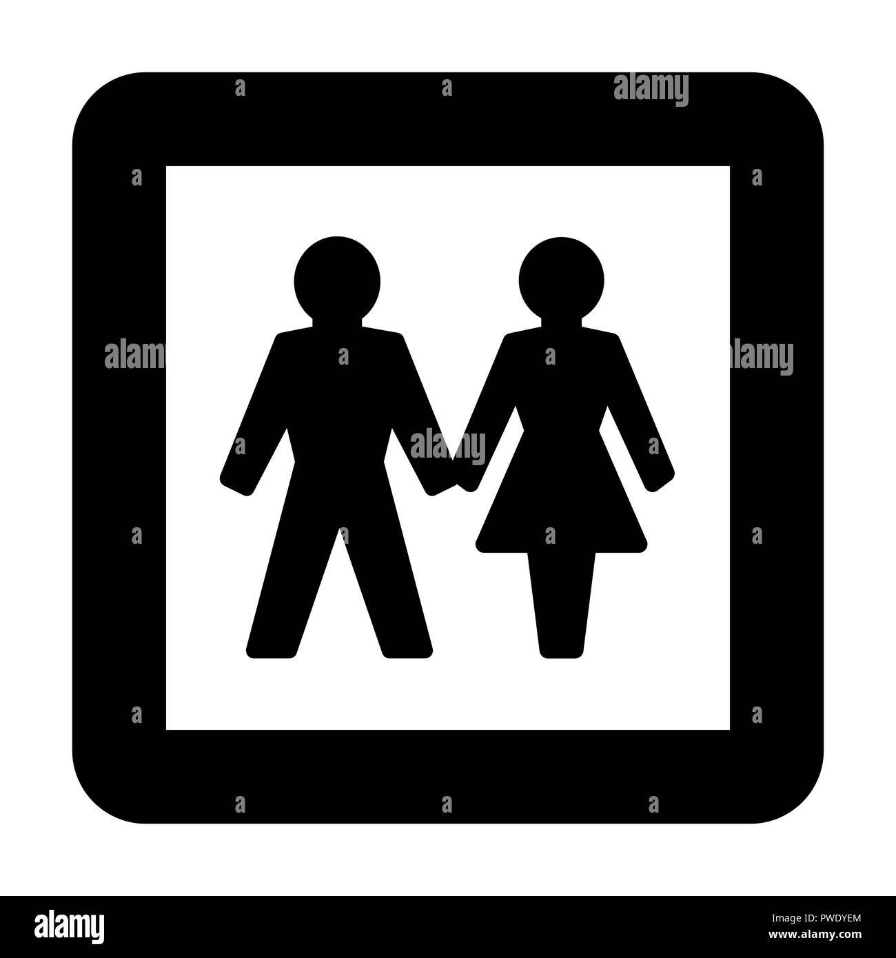 Love couple logo, rounded black frame. Simple illustration on white background. Stock Photo