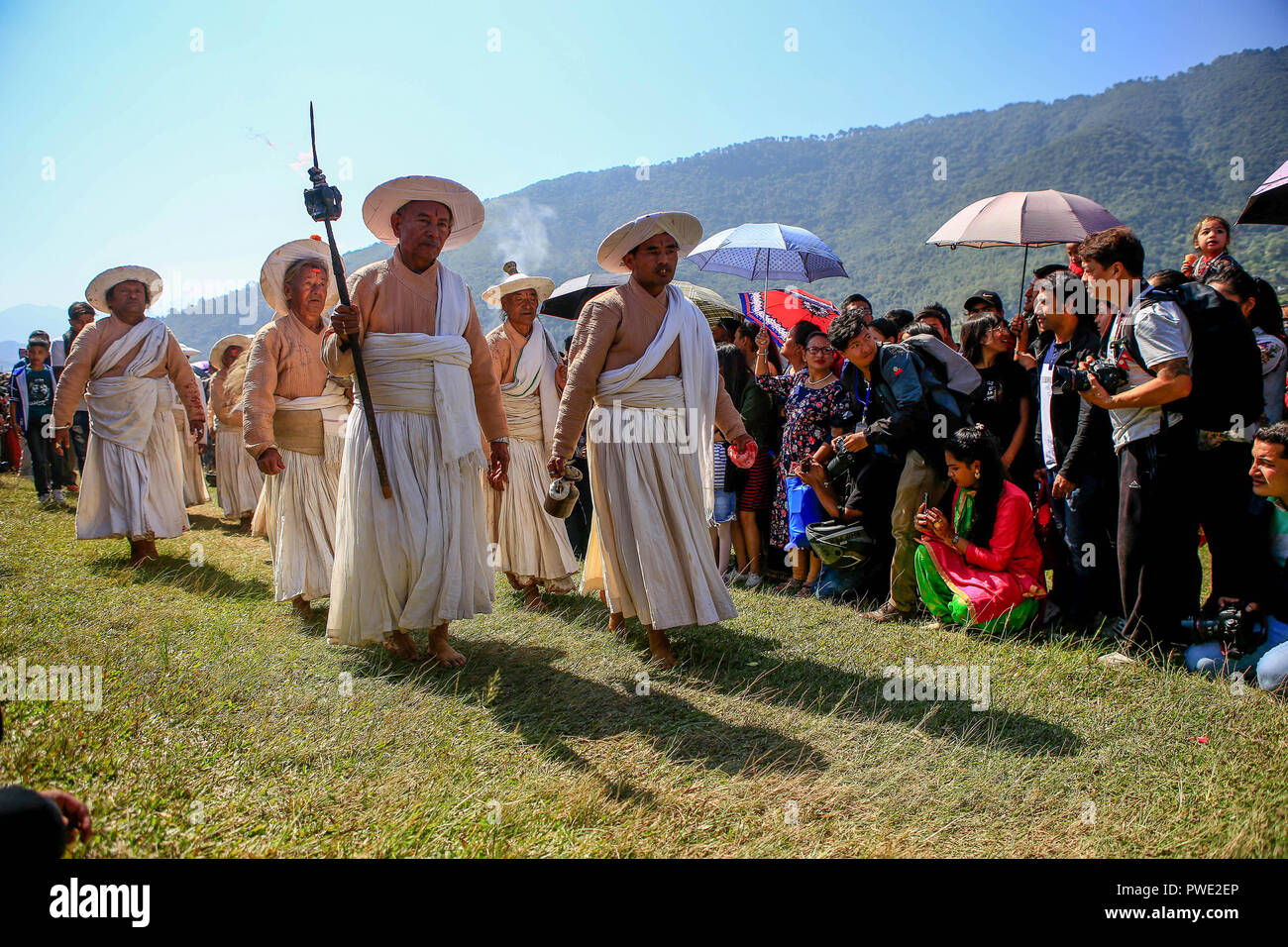 Nepalese priests take part in religious procession during the Shikali ...