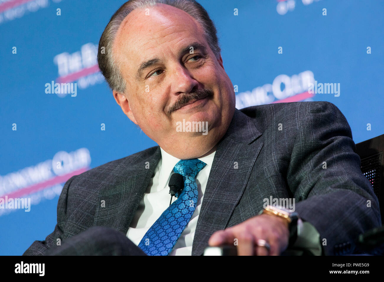 Washington DC, USA. 15th Oct 2018. Larry Merlo, President and CEO of CVS Health, participates in an interview during an Economic Club of Washington event in Washington, D.C., on October 15, 2018. Credit: Kristoffer Tripplaar/Alamy Live News Stock Photo