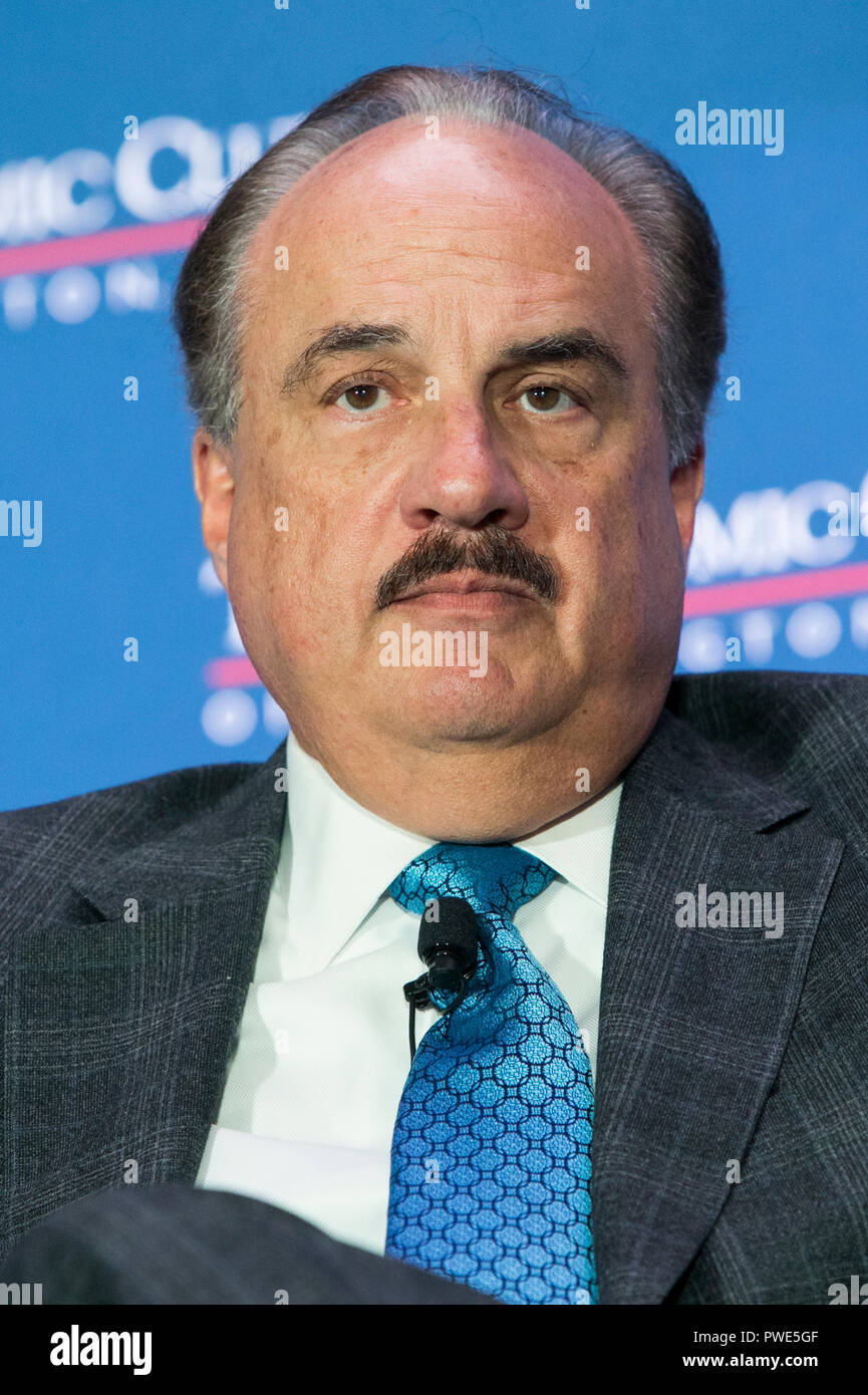 Washington DC, USA. 15th Oct 2018. Larry Merlo, President and CEO of CVS Health, participates in an interview during an Economic Club of Washington event in Washington, D.C., on October 15, 2018. Credit: Kristoffer Tripplaar/Alamy Live News Stock Photo