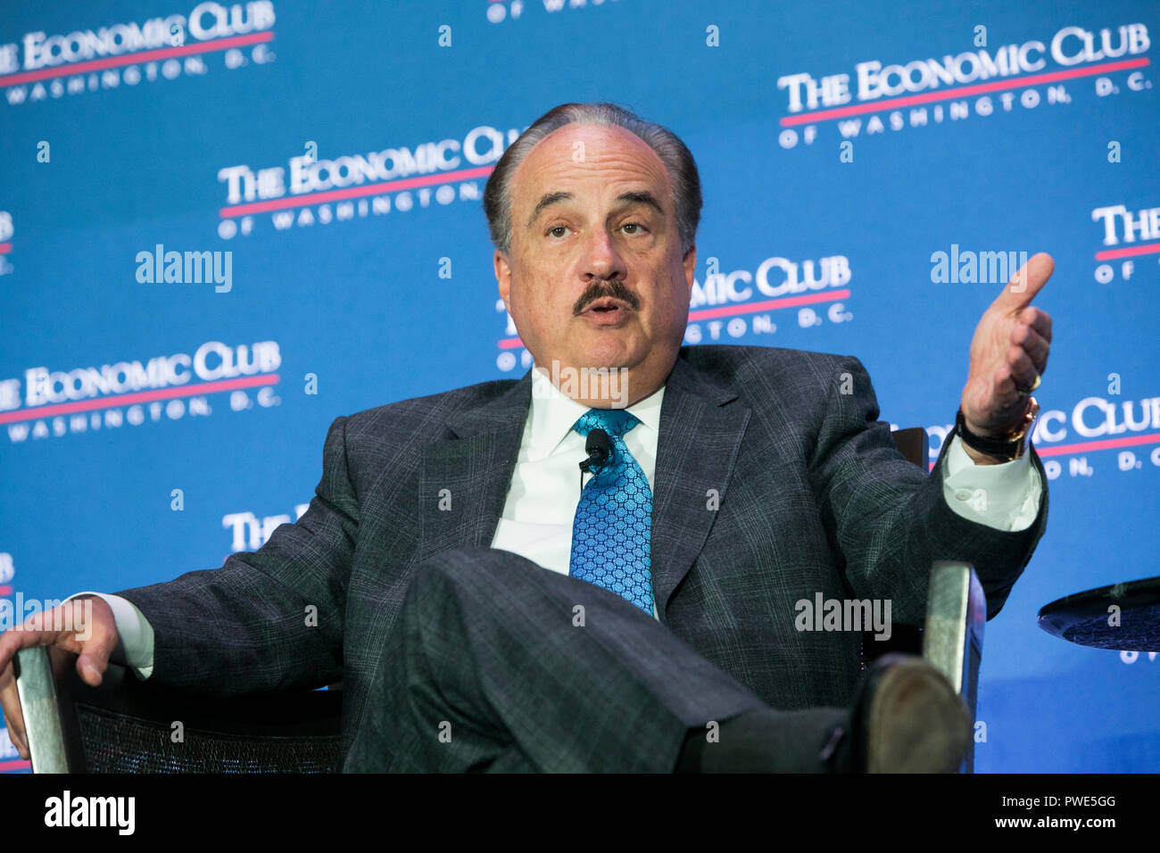 Washington DC, USA. 15th Oct 2018. Larry Merlo, President and CEO of CVS Health, participates in an interview during an Economic Club of Washington event in Washington, D.C., on October 15, 2018. Credit: Kristoffer Tripplaar/Alamy Live News Stock Photo