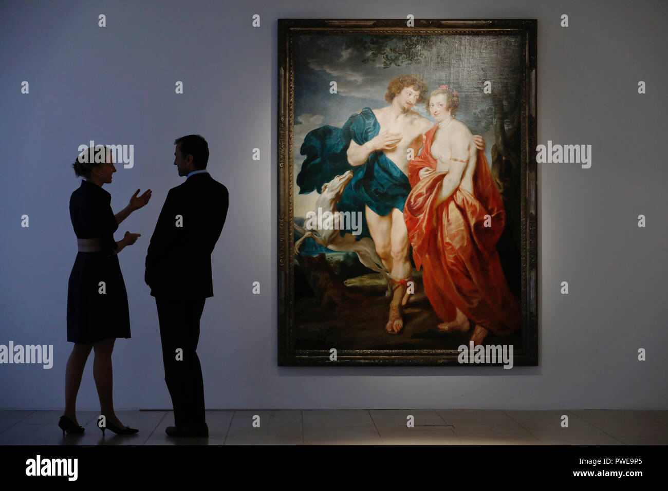 London, UK, 16th Oct 2018. Christie's employees discuss Dutch master Anthony Van Dyck 's work 'Venus and Adonis' at Christie's AuctionHouse in London, UK, Tuesday October 16, 2017. The piece is expected to achieve up to £3.5million when is comes to auction as part of the Albada Jelgersma Collection sale during Christie's Classic Week in December. Photograph : Credit: Luke MacGregor/Alamy Live News Stock Photo