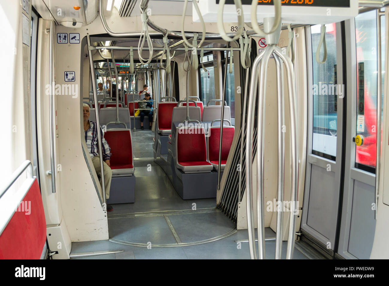A typical interior view of a T1 tram, Istanbul, Turkey Stock Photo