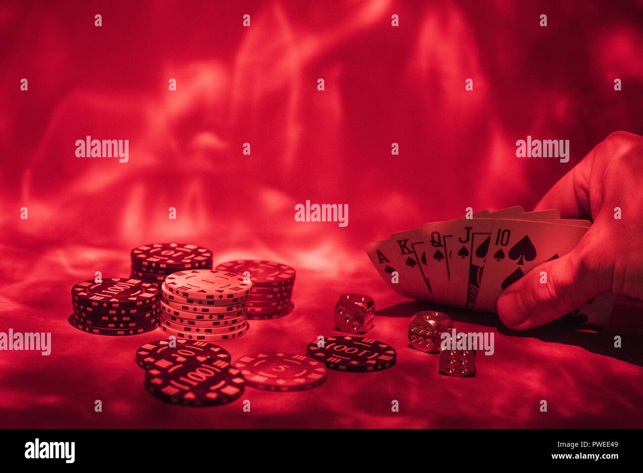 Casino abstract Poker game on red background. Theme of gambling Stock - Alamy