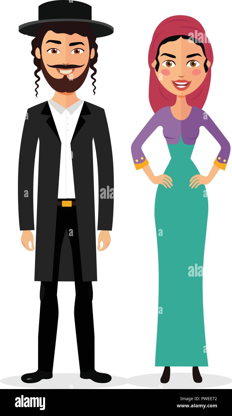 Jewish couple traditional clothes hasid rabbi rabbin national vector  illustration mother, father isolated Stock Vector Image & Art - Alamy