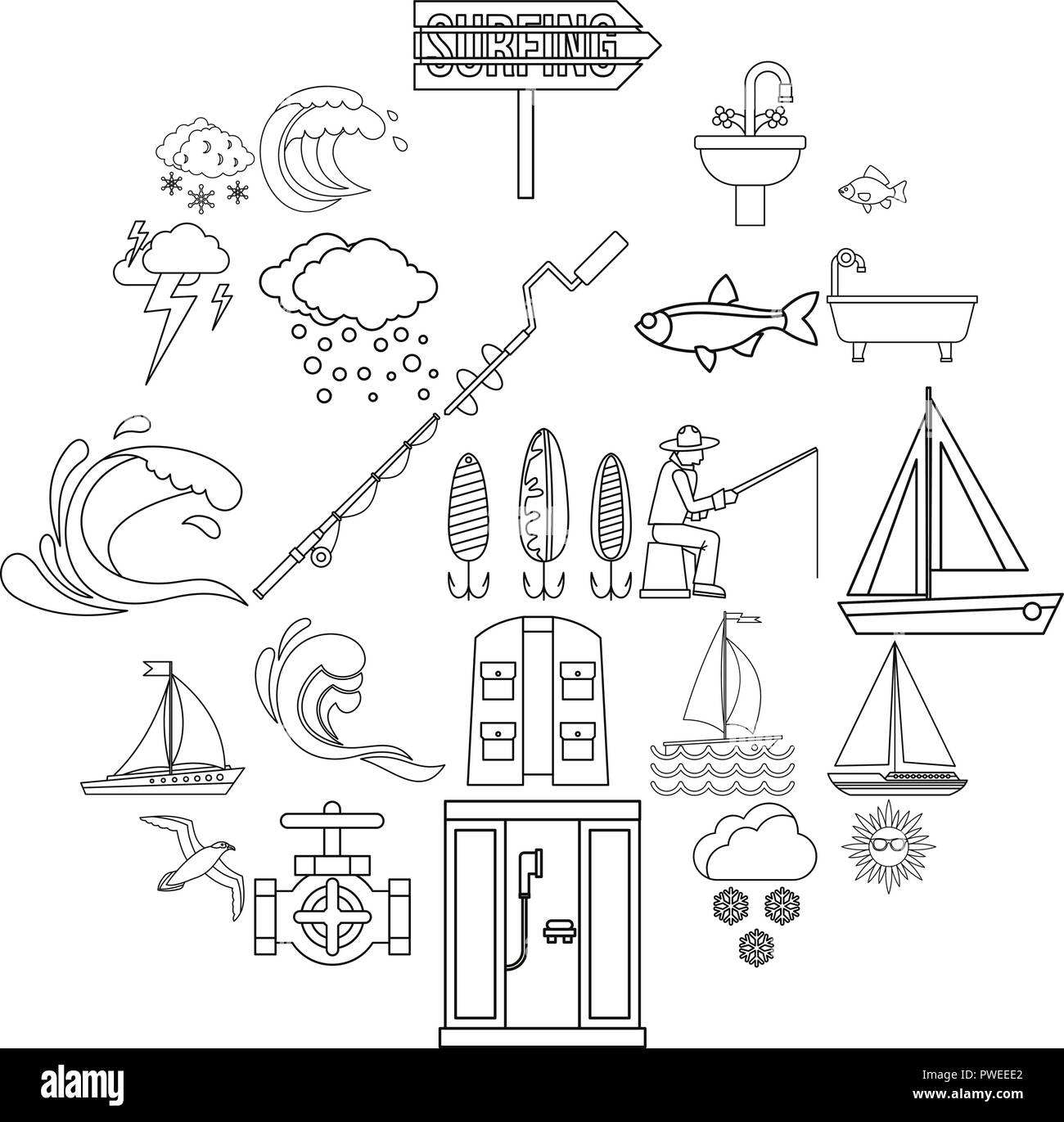 Water bewitched icons set, outline style Stock Vector Image & Art - Alamy