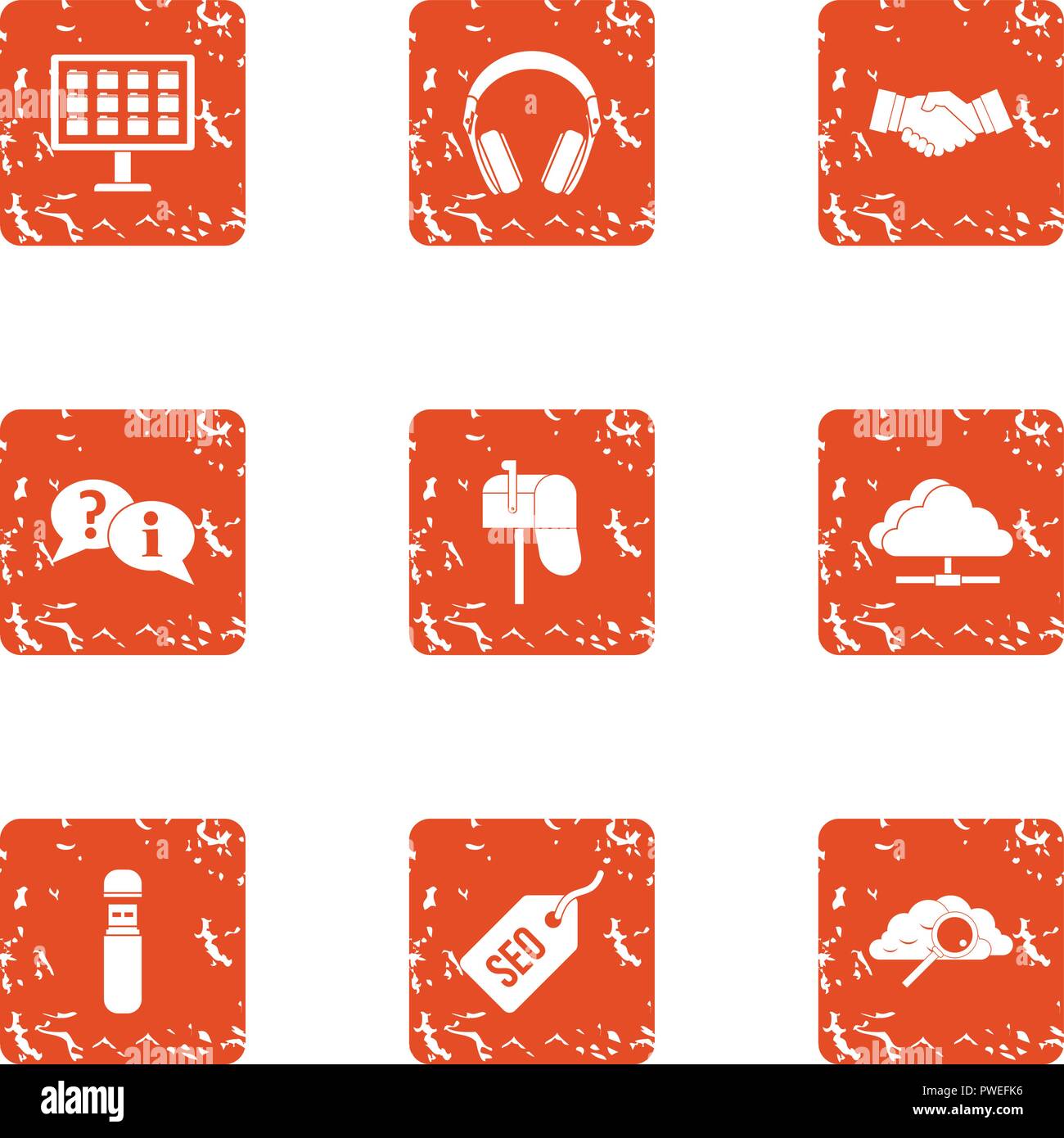 Desk network icons set, grunge style Stock Vector
