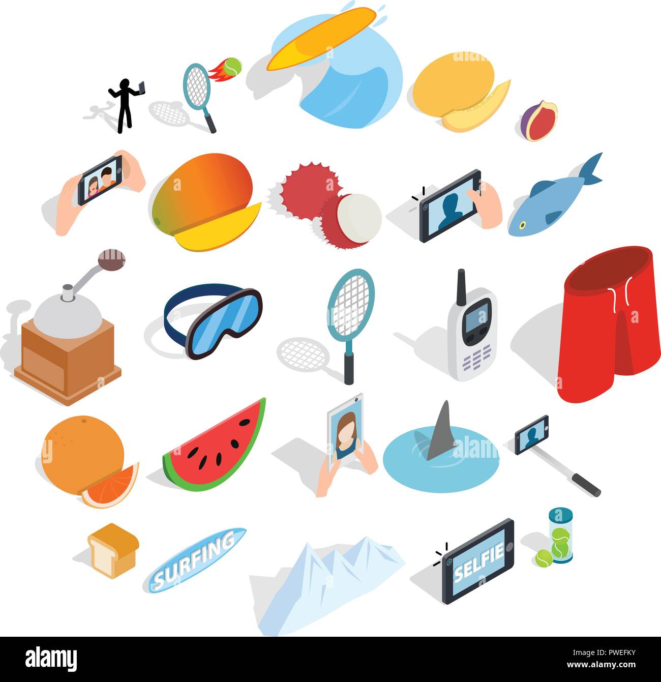 Vigorous icons set, isometric style Stock Vector