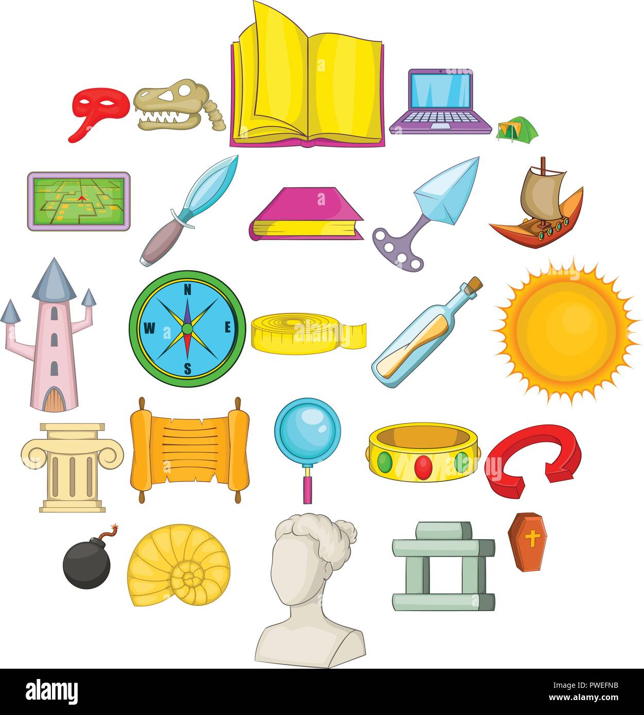 Archaeology icons set, cartoon style Stock Vector