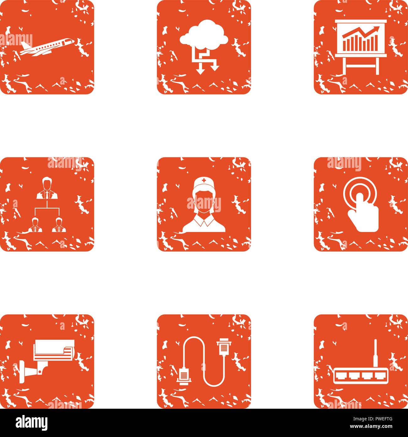 Wire data icons set, grunge style Stock Vector