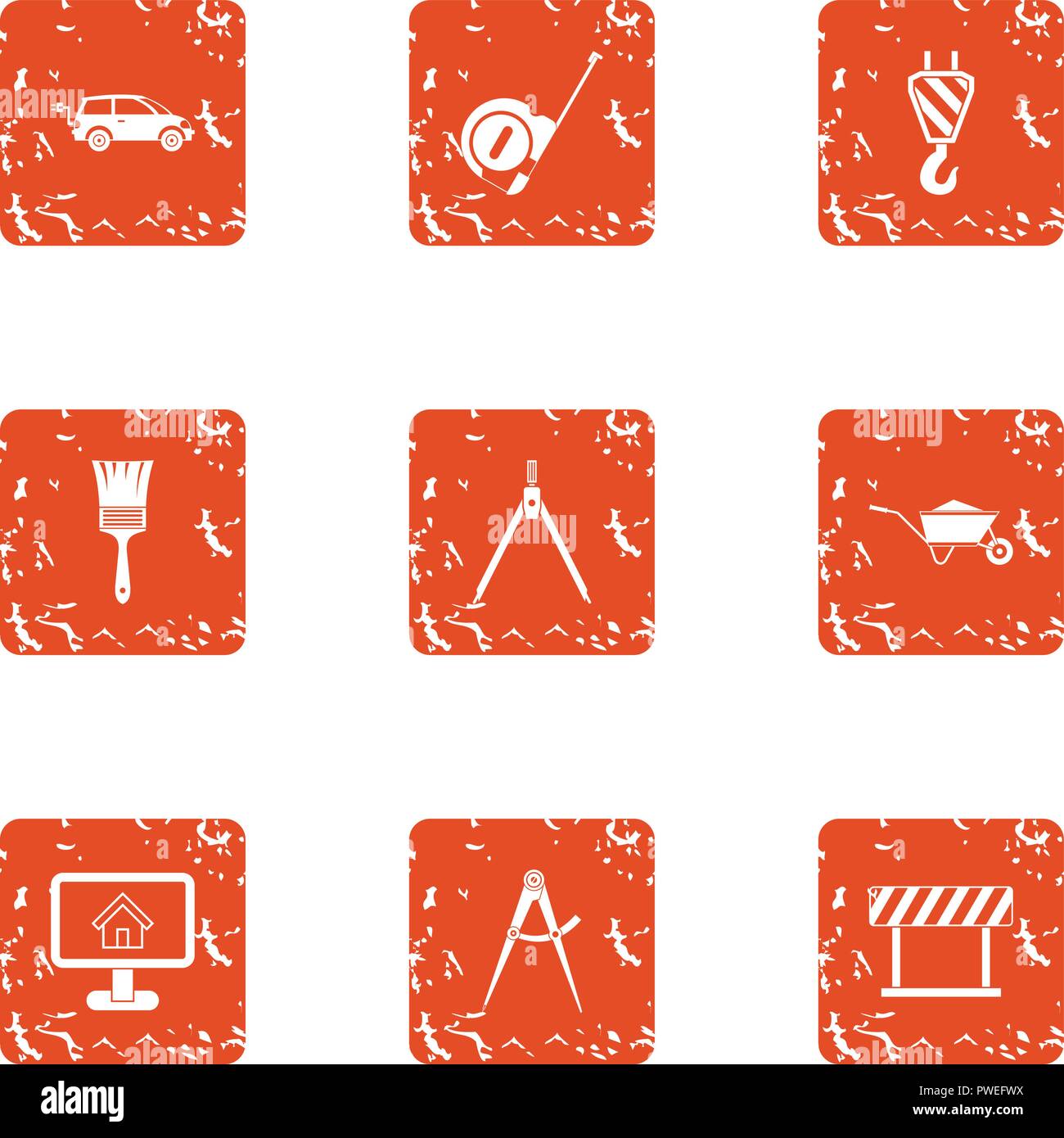 Commute icons set, grunge style Stock Vector