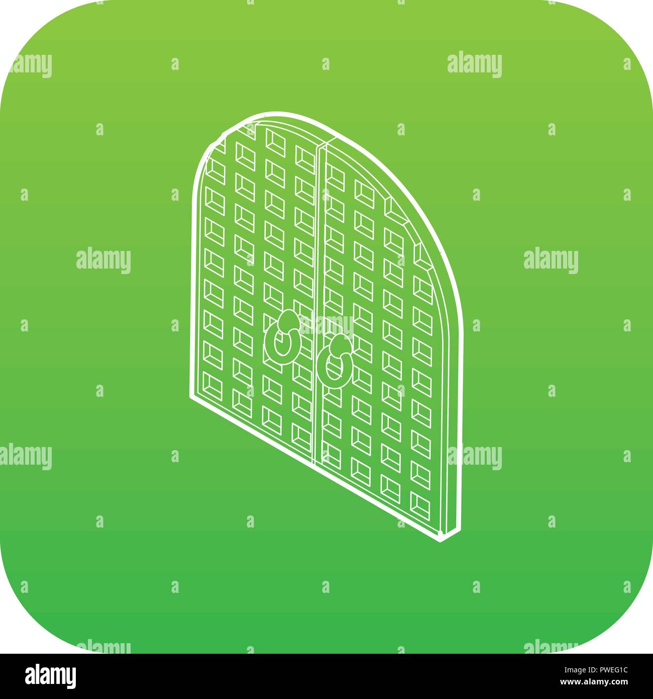 Ancient arched double doors icon green vector Stock Vector