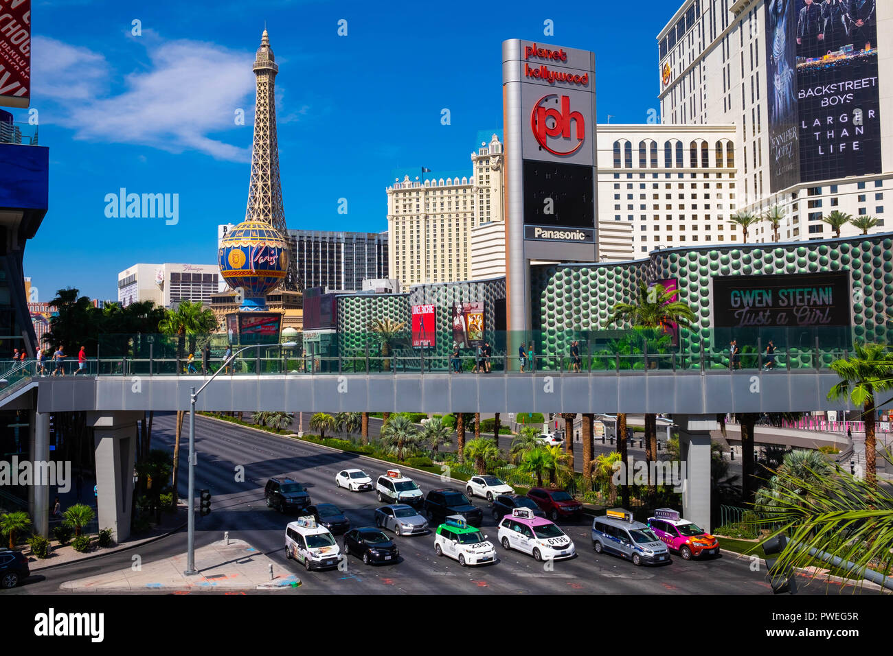 In the heart of Las Vegas and its hotel resorts and casinos, Planet Hollywood prominent Stock Photo