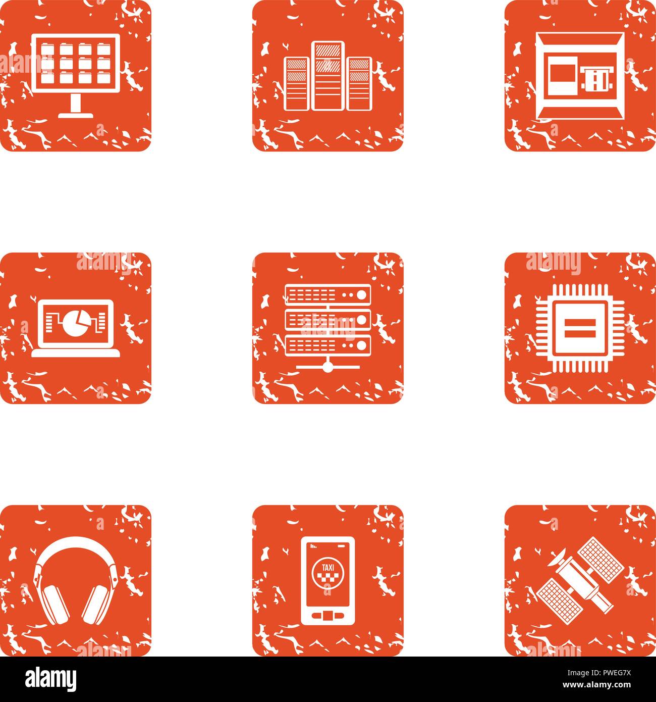 Cosmic tech icons set, grunge style Stock Vector