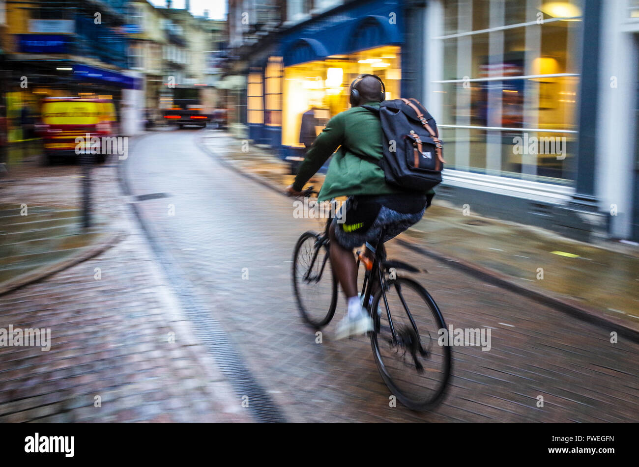 Cambridge Cycling students cycle through the historic centre of