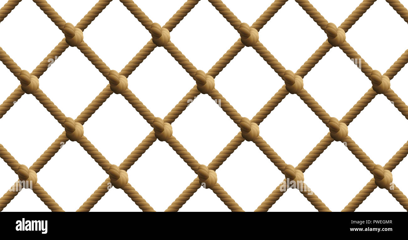 Knotted net, nautical rope fishing net pattern - illustration on white background. Stock Photo