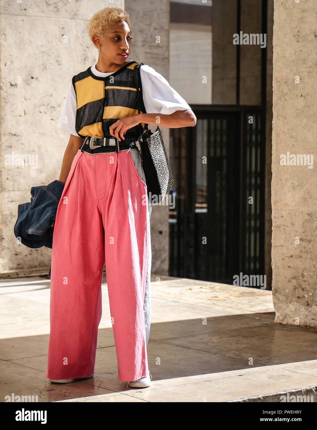 PARIS, France- September 26 2018: Women on the street during the Paris Fashion Week. Stock Photo