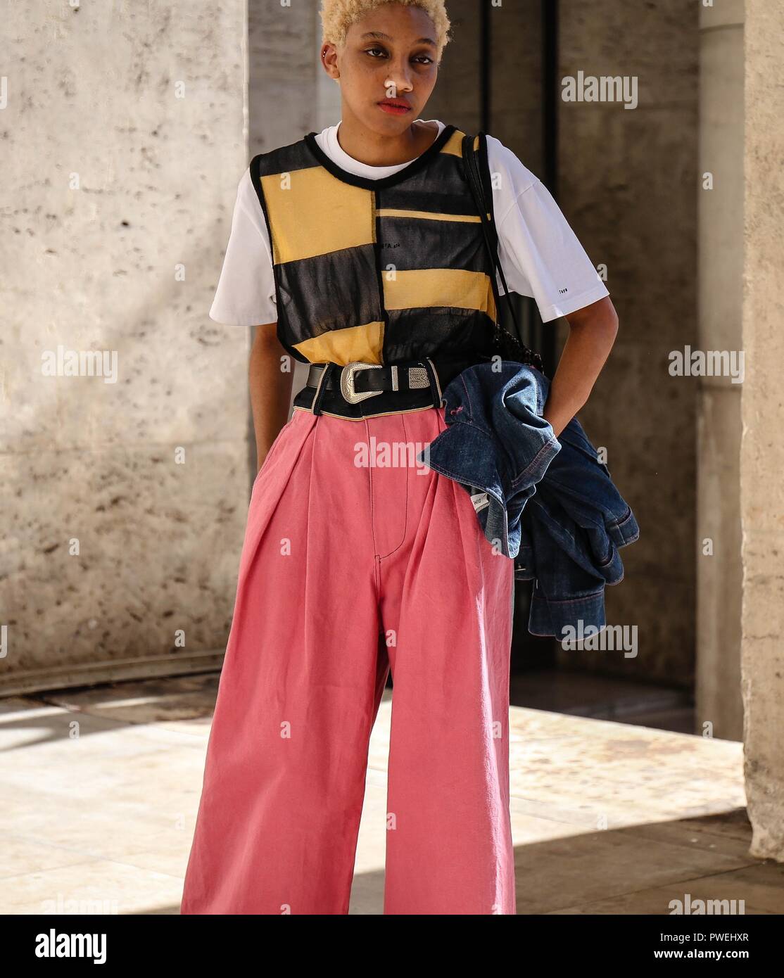 PARIS, France- September 26 2018: Women on the street during the Paris Fashion Week. Stock Photo