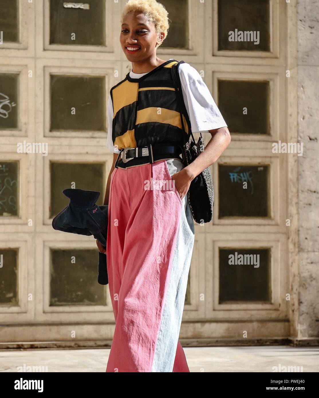 PARIS, France- September 26 2018: Women on the street during the Paris Fashion Week. Stock Photo