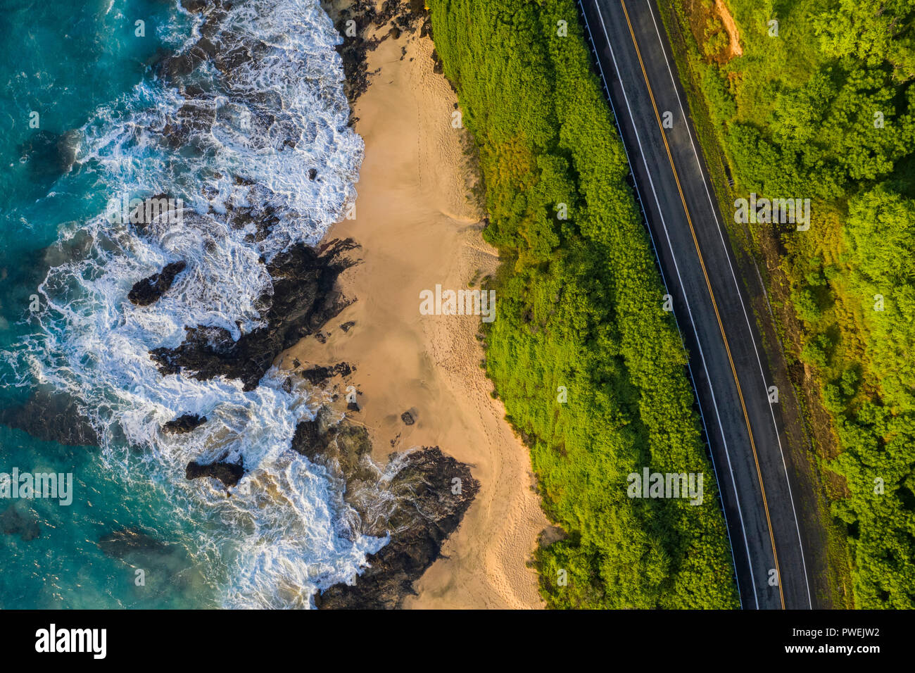 A high view of surf at Sandy beach park on the east side of Oahu Stock ...