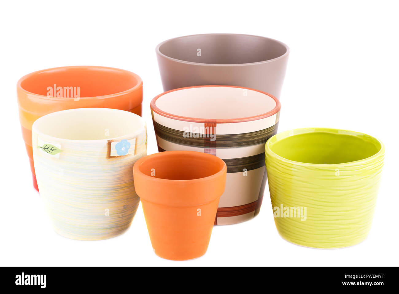 Flower pots isolated on a white background Stock Photo - Alamy