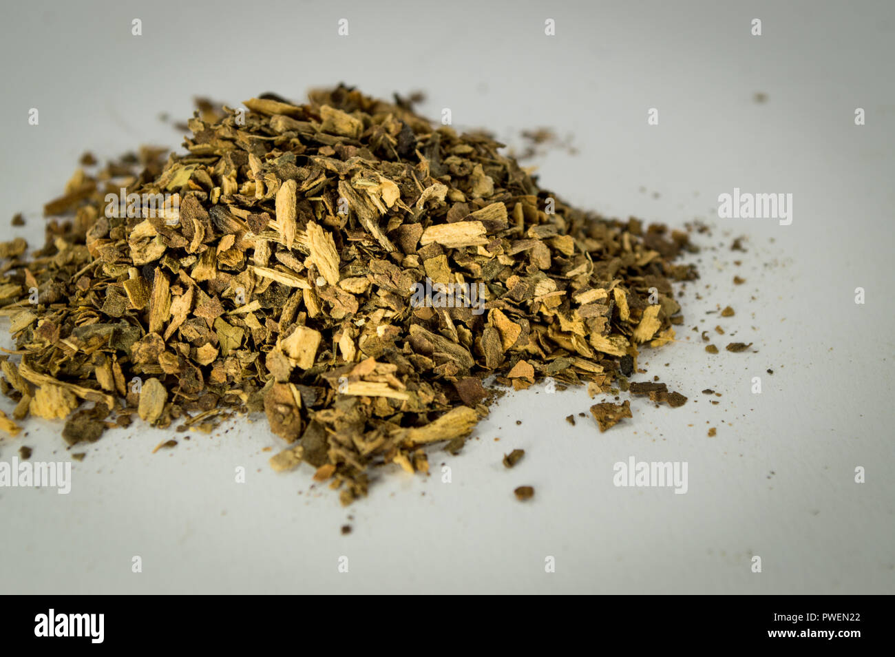 Loose shredded tobacco isolated. Stock Photo