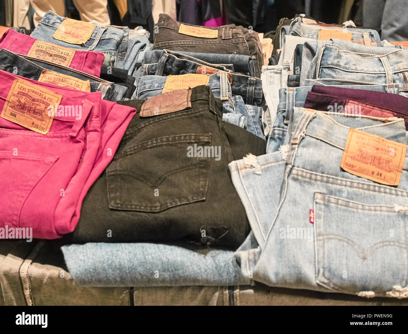 Shot of a stand selling vintage jeans 