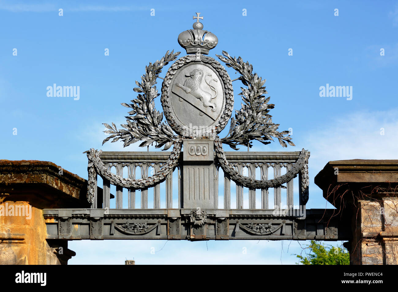 D-Bamberg, Regnitz, Main-Danube Canal, Upper Franconia, Franconia, Bavaria, Iron Gate, heraldic figure, driveway to the cathedral hill, UNESCO World Heritage Site Stock Photo