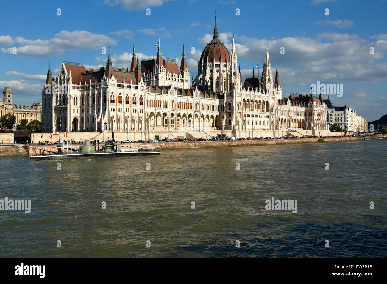 Hungary, Central Hungary, Budapest, Danube, Capital City, Hungarian Parliament, parliament building by Imre Steindl at the Danube bank, Gothic Revival, landmark, UNESCO World Heritage Site Stock Photo