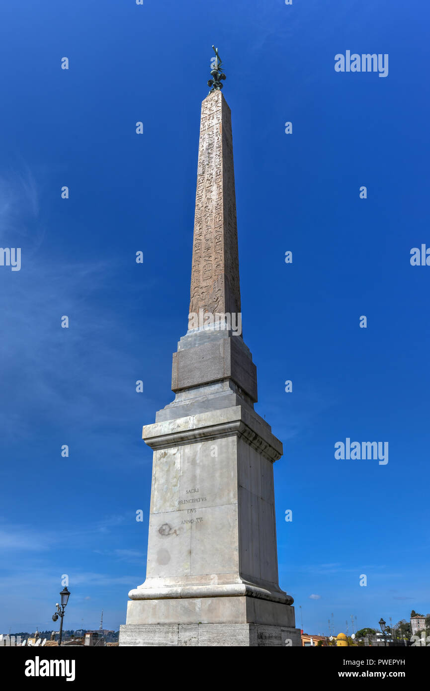 Ancient ruins in Rome, Italy - Obelisk (Obelisco Sallustiano) at the top of Spanish Steps Stock Photo