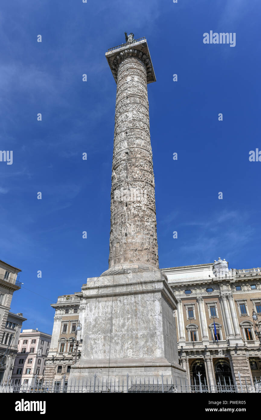 Marble Column of Marcus Aurelius in Piazza Colonna square in Rome ...