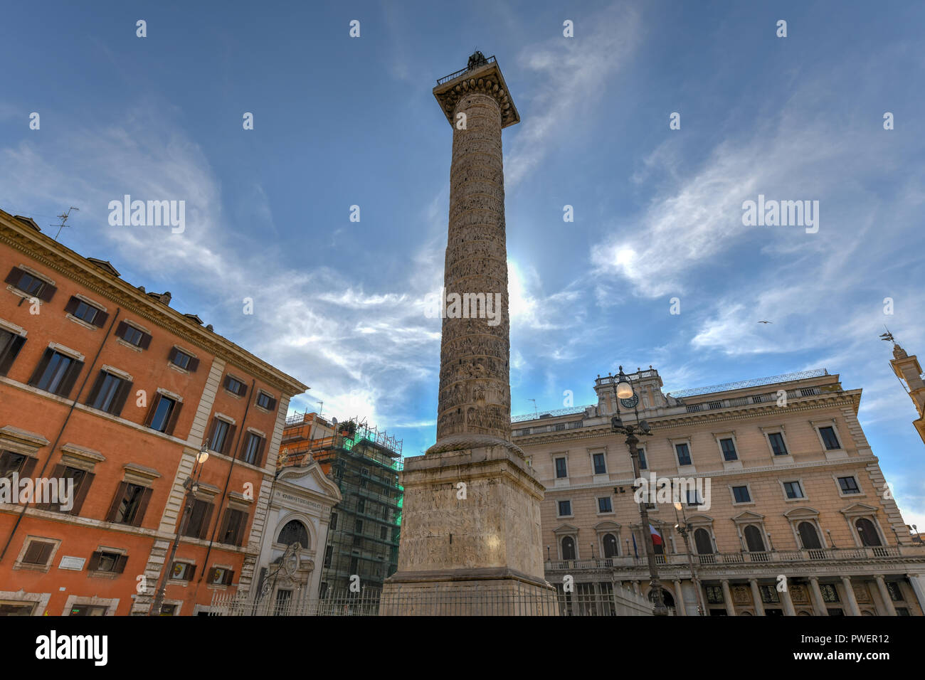 Marble Column of Marcus Aurelius in Piazza Colonna square in Rome ...