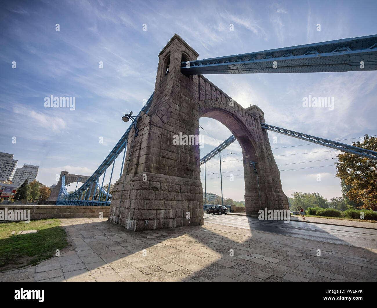 Grunwald historical bridge over Odra in the center of Wroclaw, Poland Stock Photo