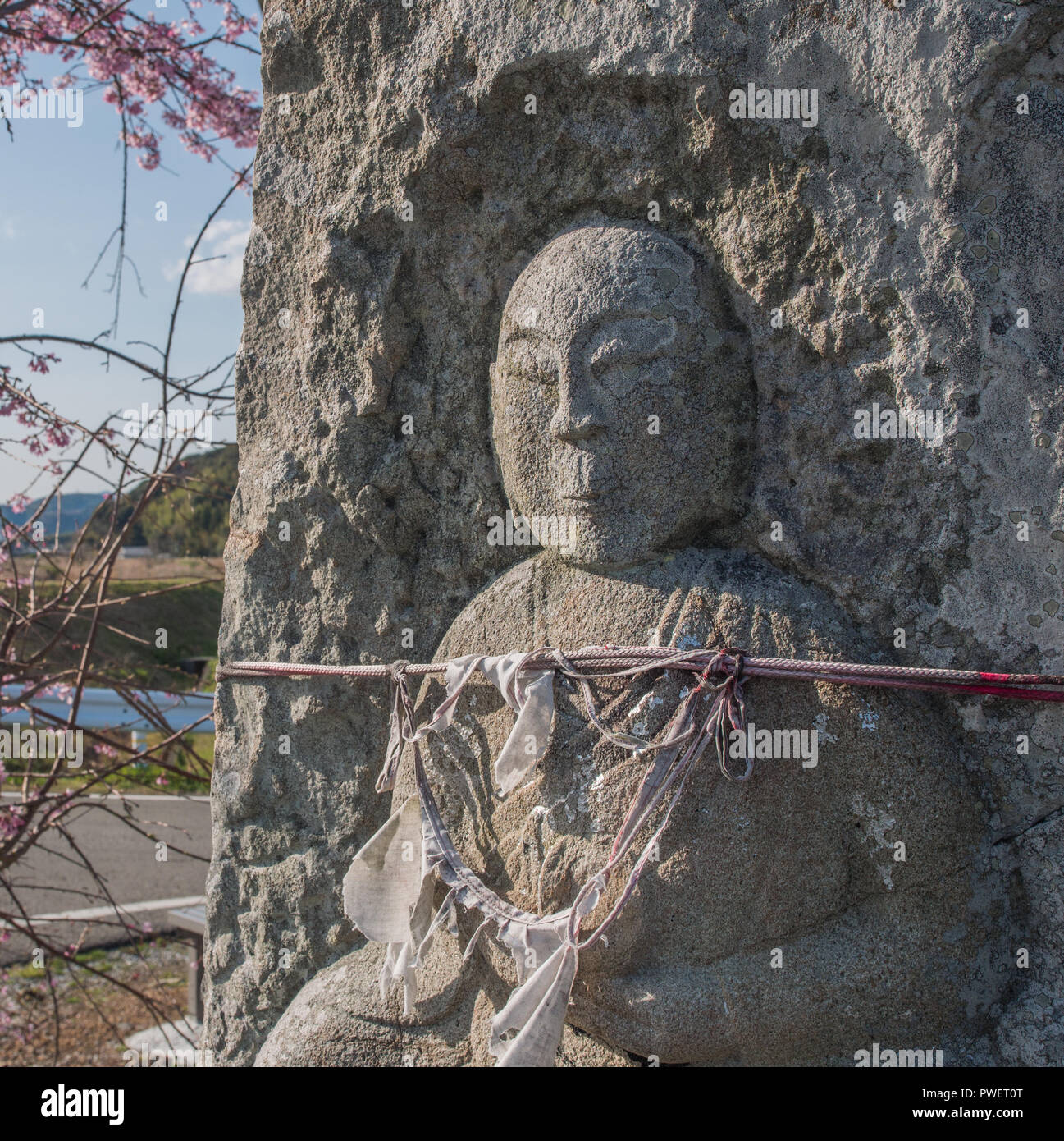 Buddhist sacred image, roadside shrine, henro no michi pilgrim trail,  Kochi, Shikoku, Japan Stock Photo