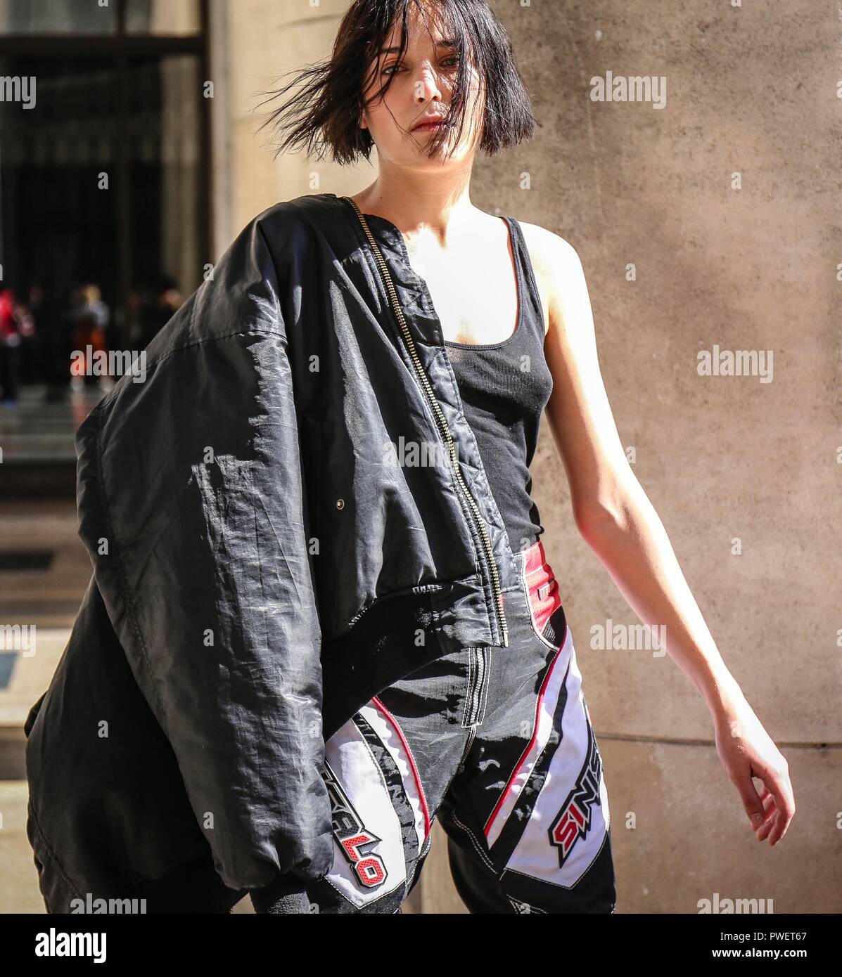 PARIS, France- September 26 2018: Women on the street during the Paris Fashion Week. Stock Photo