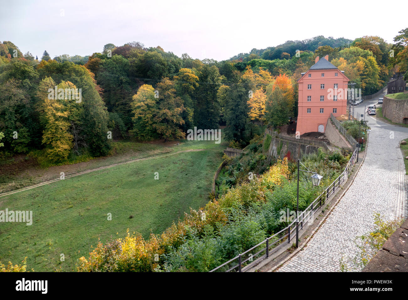 The terraced house and the park at Castle Colditz or Schloss Colditz in