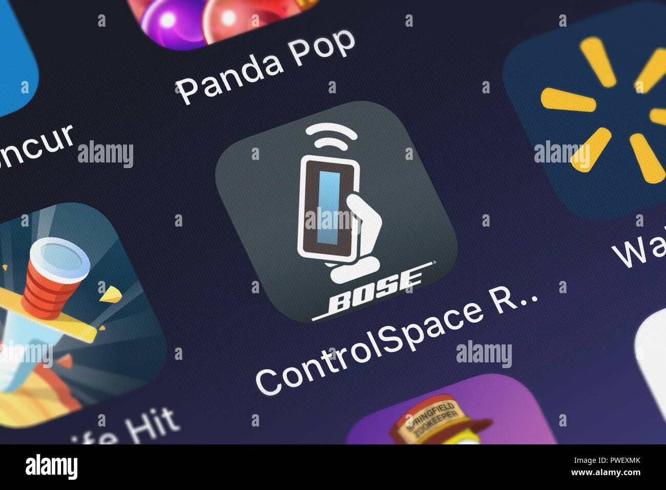 London, United Kingdom - October 15, 2018: Close-up of the ControlSpace Remote icon from Bose Corporation on an iPhone. Stock Photo